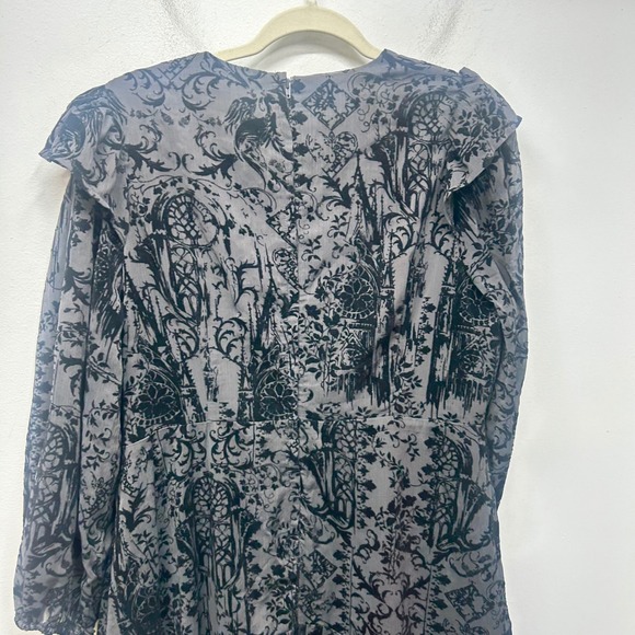 NWT Disturbia Thorned Flocked Chiffon Castle Print Frill Neck Maxi Dress 12 - Picture 11 of 12